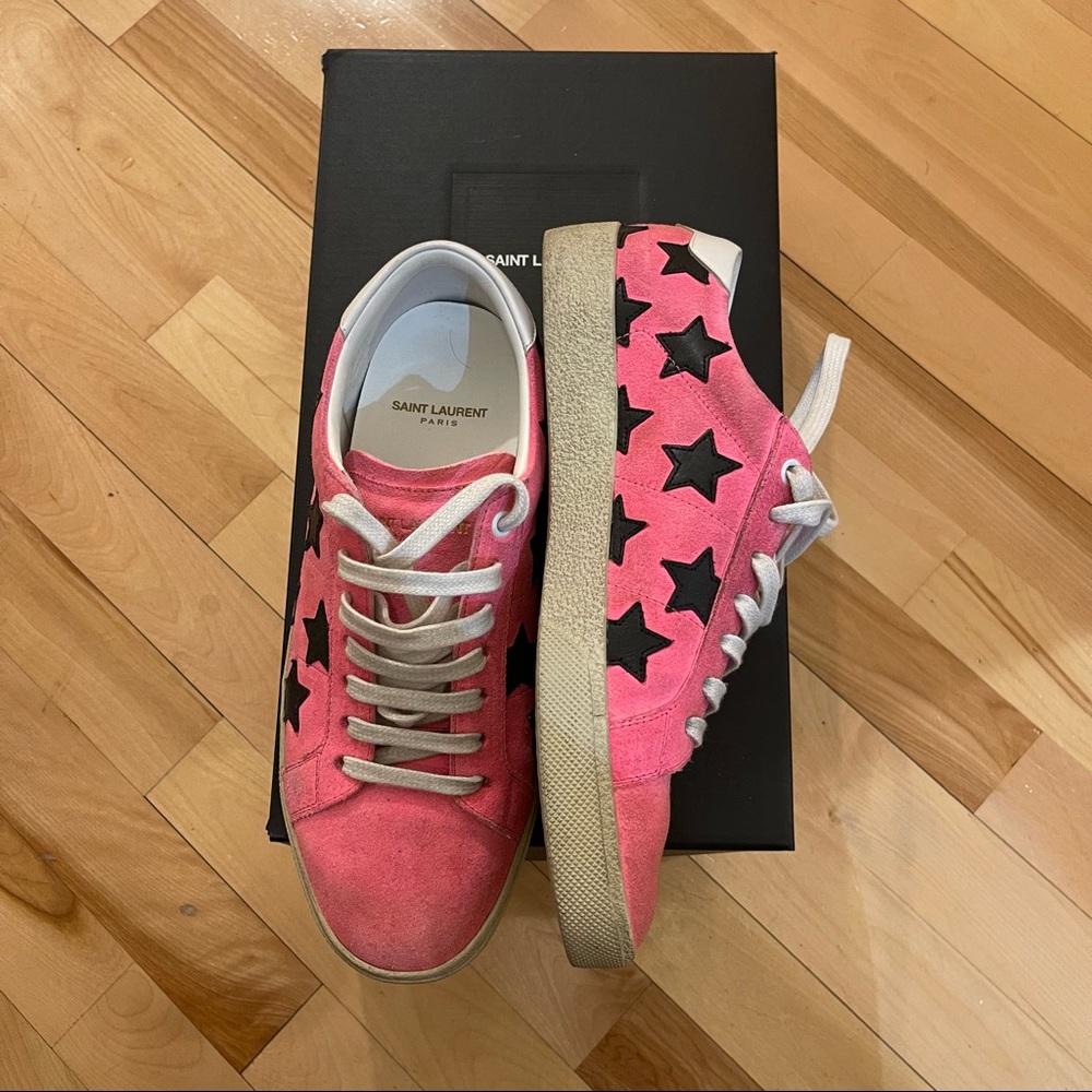 Saint-Laurent pink and black court classic sneakers